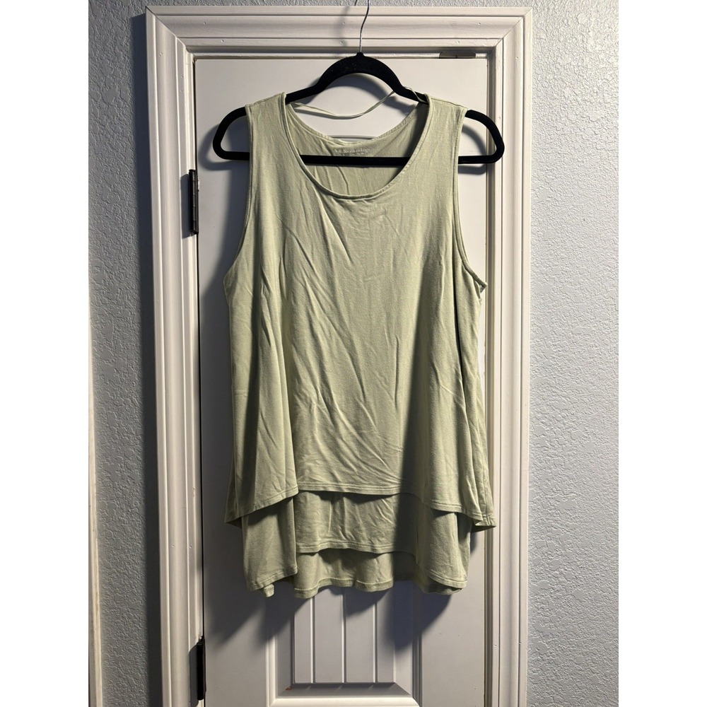 Soft Surroundings Tank Top Womens XL Sage Green Layered Split Back 2AT14